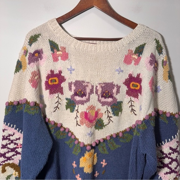 Vintage Bronte Knitted by Hand Cottagecore Granny Floral Sweater Size Large - Picture 4 of 16